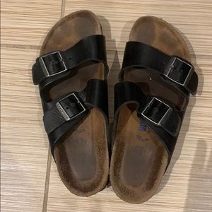 Two strap black leather Birkenstock!